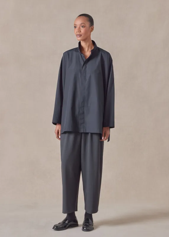 cotton wide double stand collar shirt with hidden pocket - long sold by eskandar