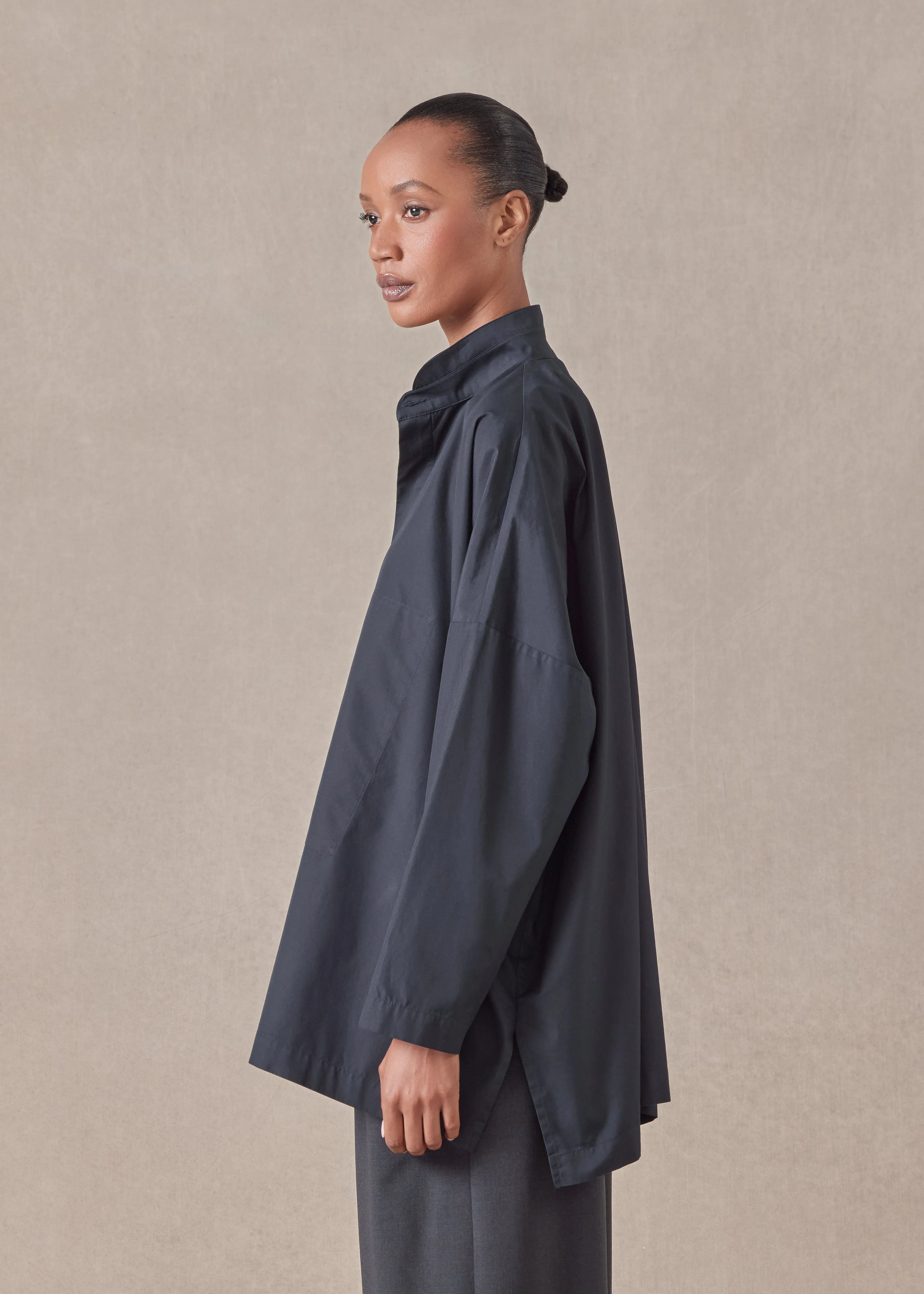 cotton wide double stand collar shirt with hidden pocket - long sold by eskandar product image thumbnail 3