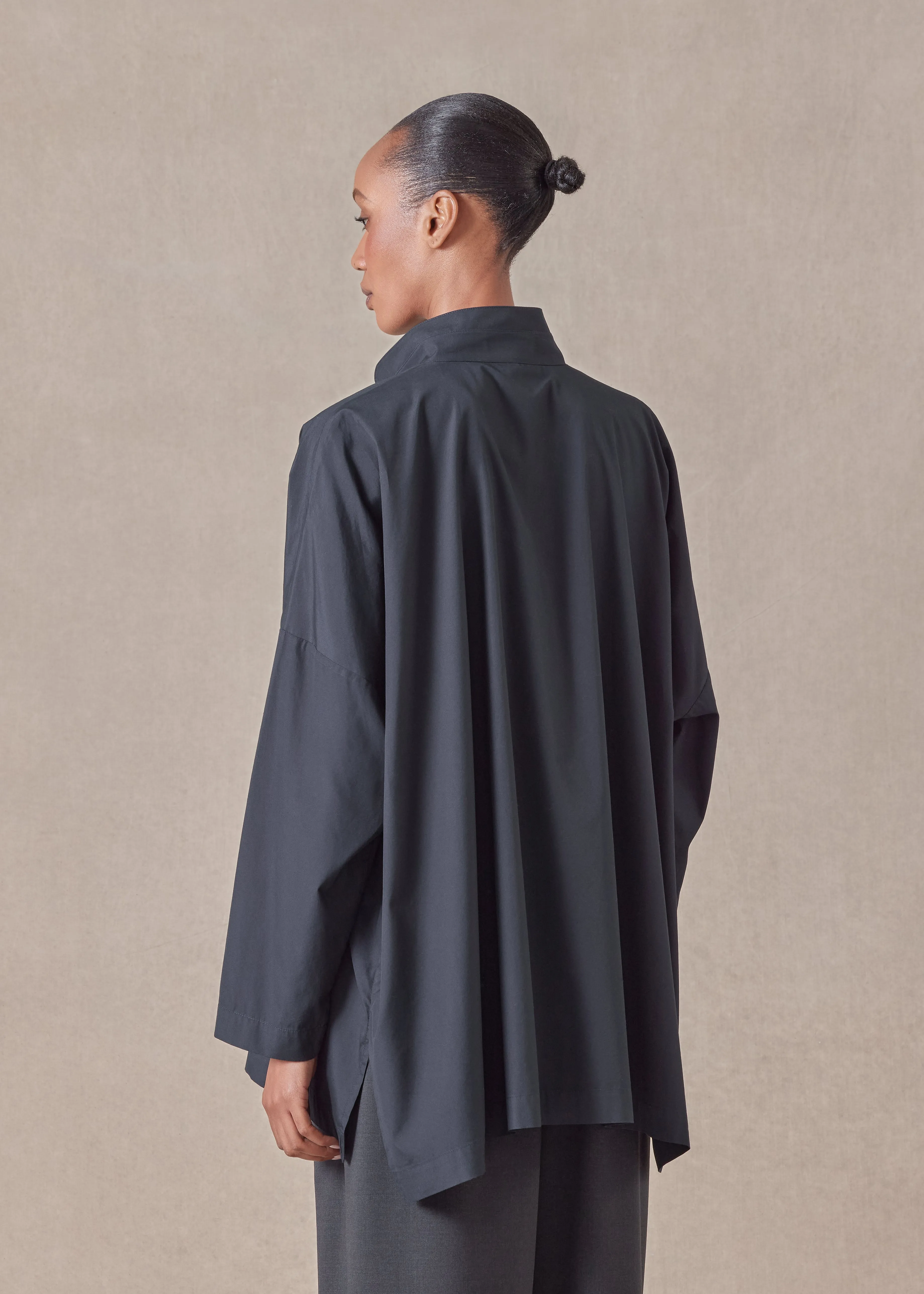 cotton wide double stand collar shirt with hidden pocket - long sold by eskandar product image thumbnail 4