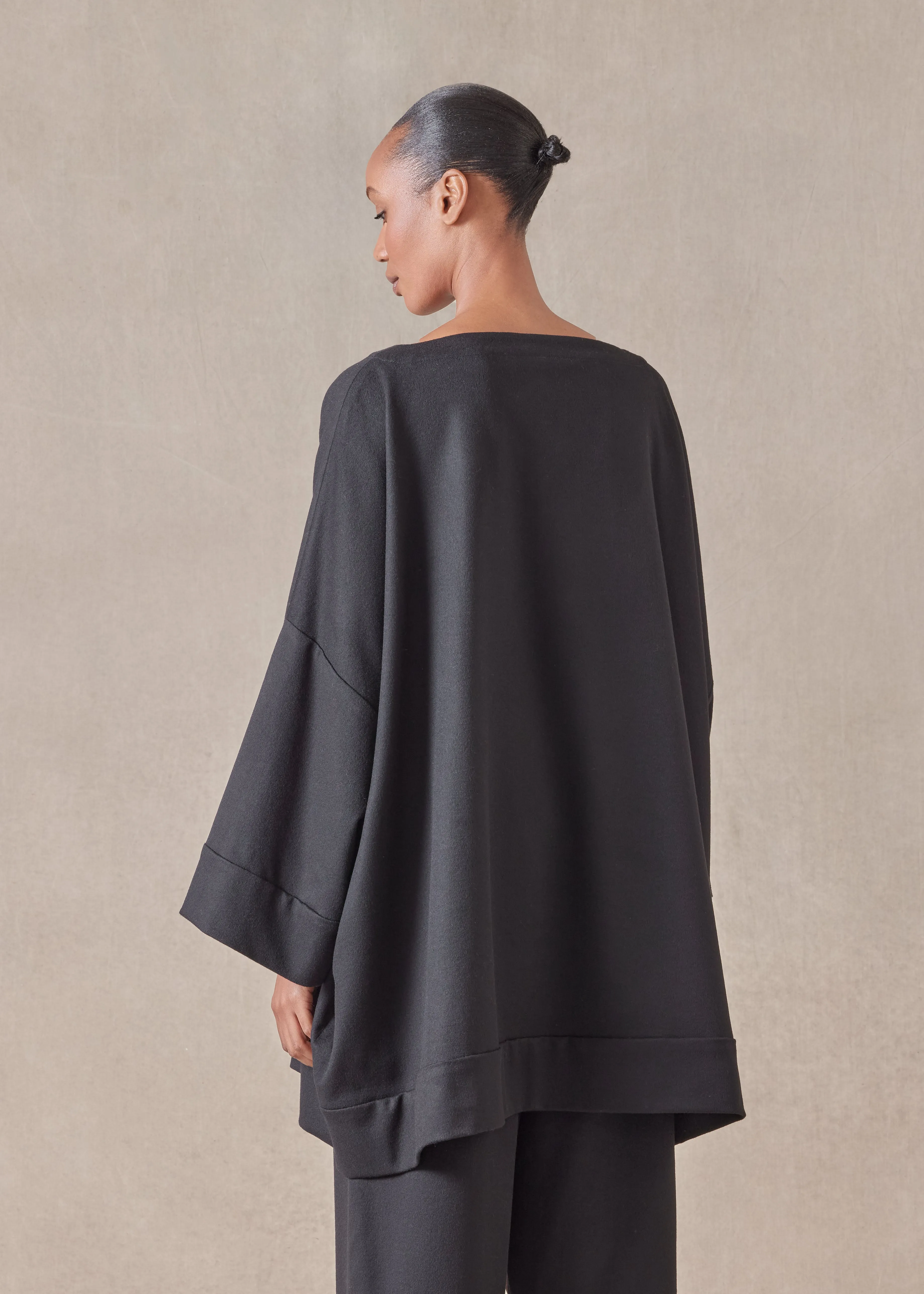 cashmere sloped shoulder scoop neck poncho with hembands - long plus sold by eskandar product image thumbnail 4