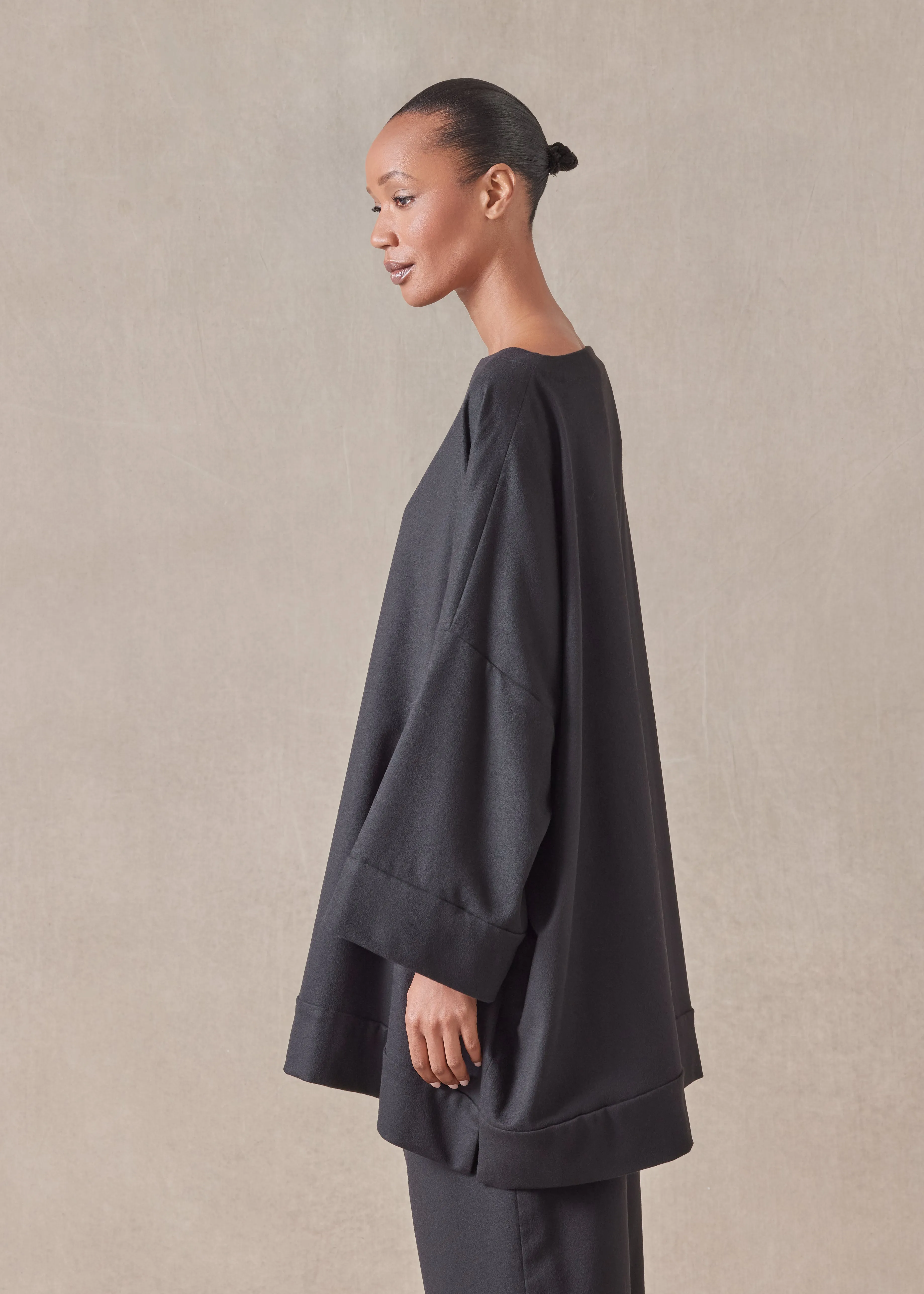 cashmere sloped shoulder scoop neck poncho with hembands - long plus sold by eskandar product image thumbnail 3