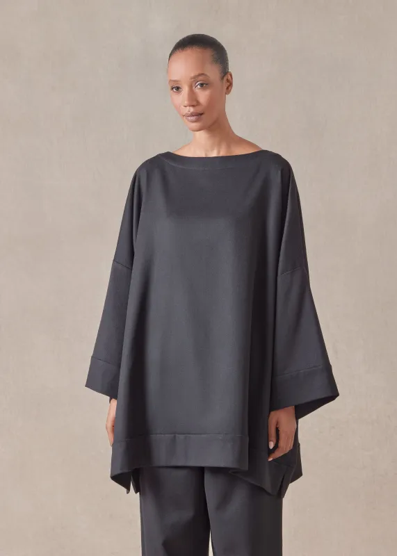 cashmere sloped shoulder scoop neck poncho with hembands - long plus sold by eskandar