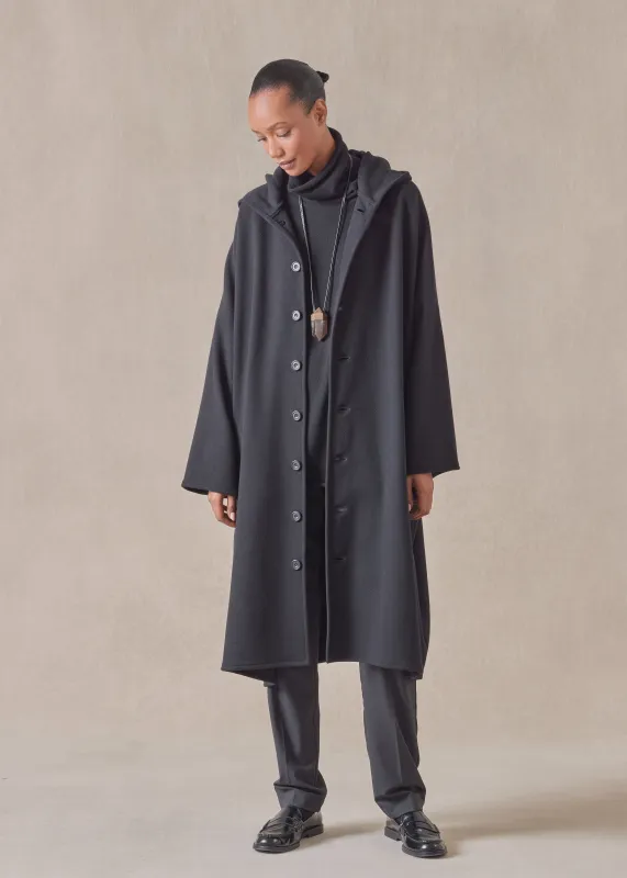 wool cashmere mix wide hooded buttoned coat - 3/4 length sold by eskandar