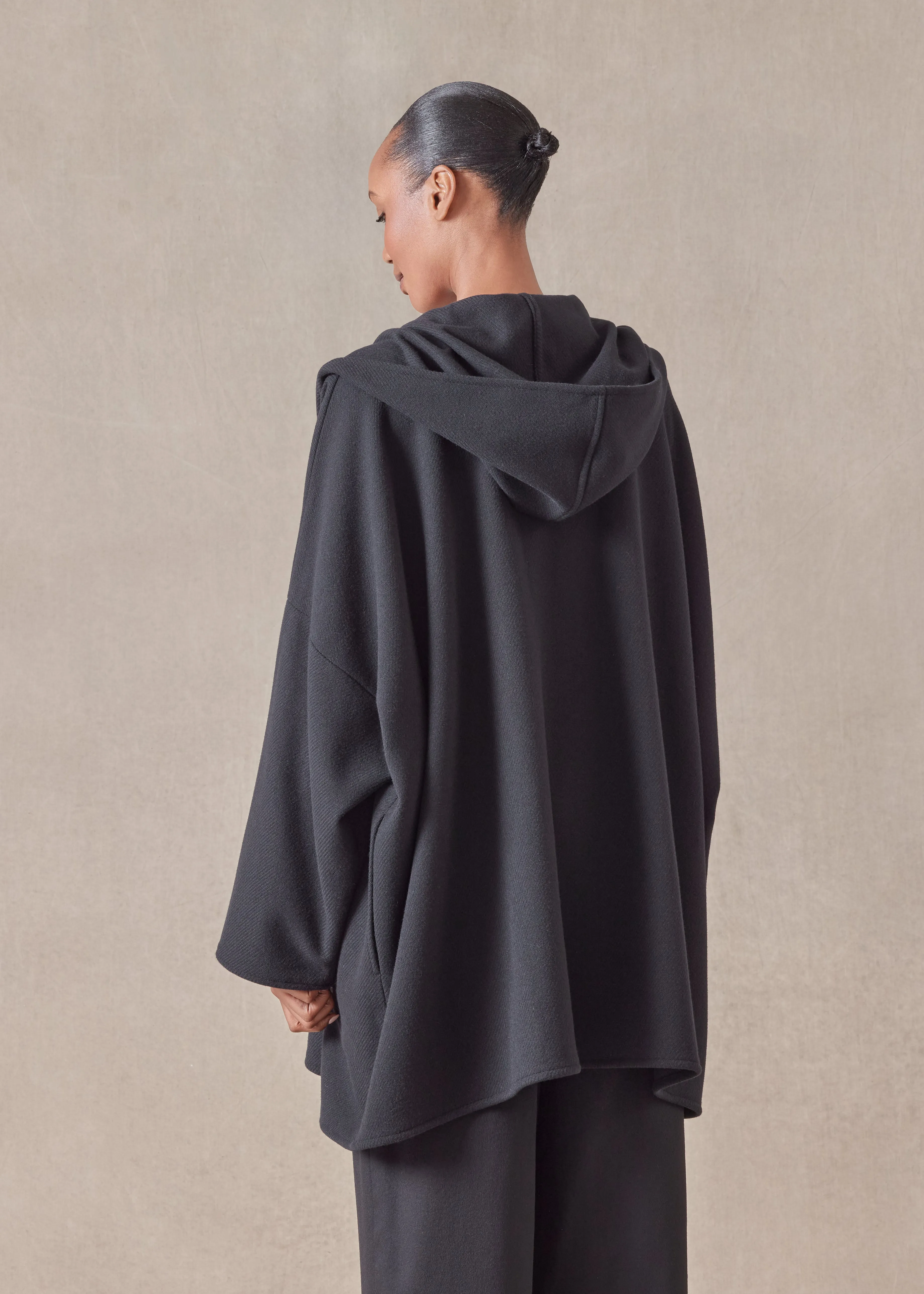 wool cashmere mix wide hooded buttoned coat - long plus (black) sold by eskandar product image thumbnail 4