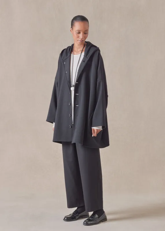 wool cashmere mix wide hooded buttoned coat - long plus (black) sold by eskandar