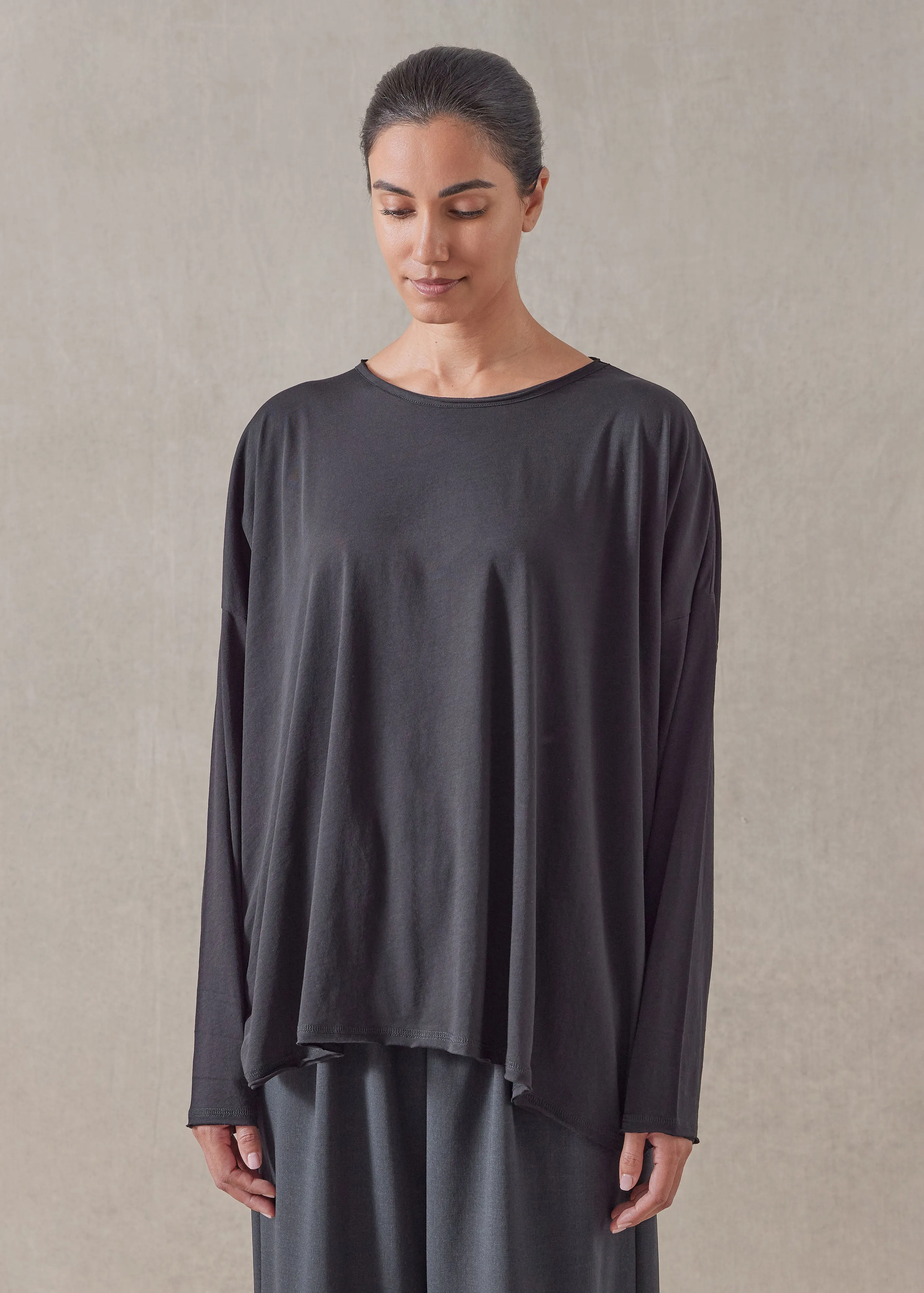 cotton jersey long sleeve double edge scoop neck - mid plus sold by eskandar product image thumbnail 2