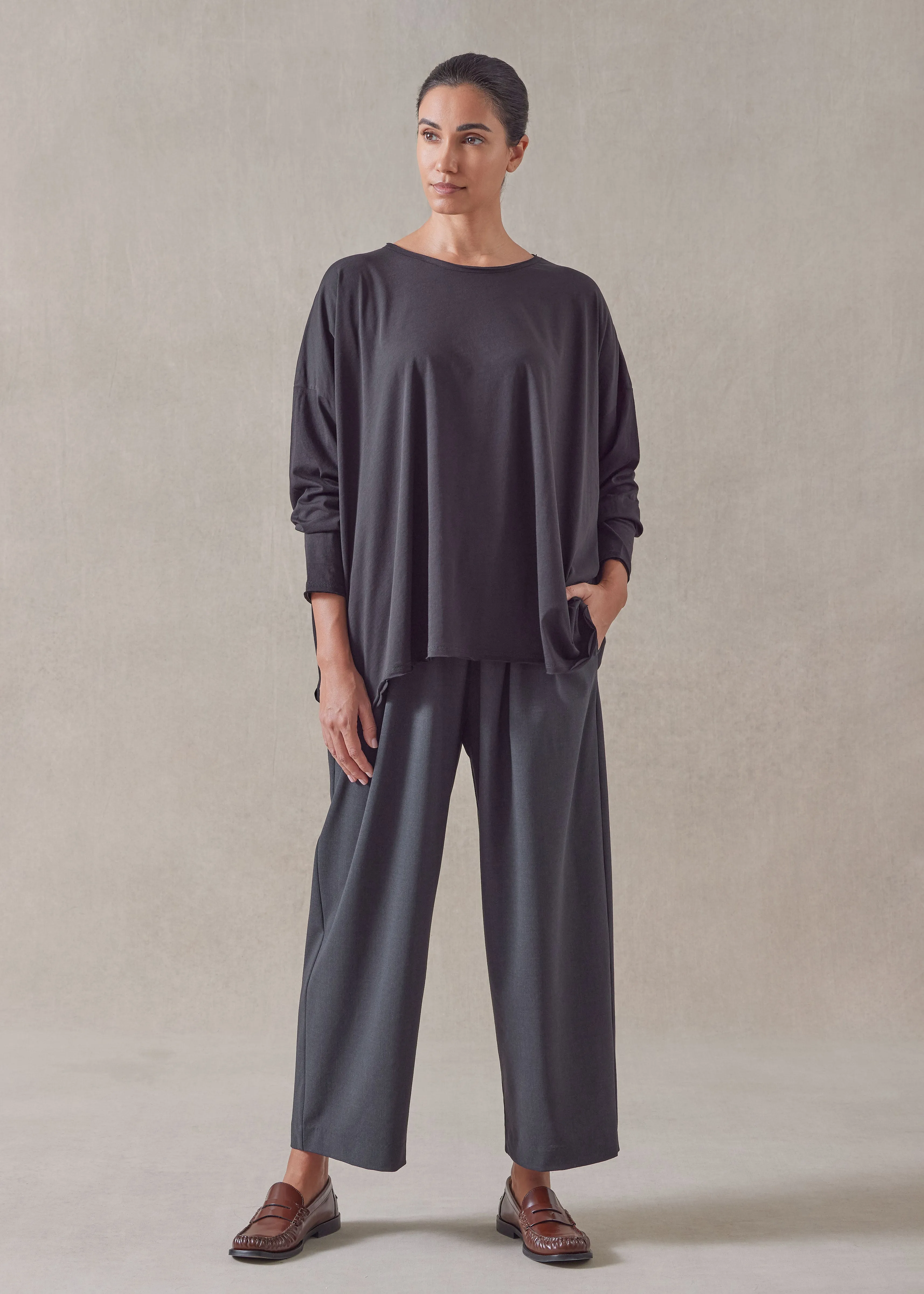 cotton jersey long sleeve double edge scoop neck - mid plus sold by eskandar