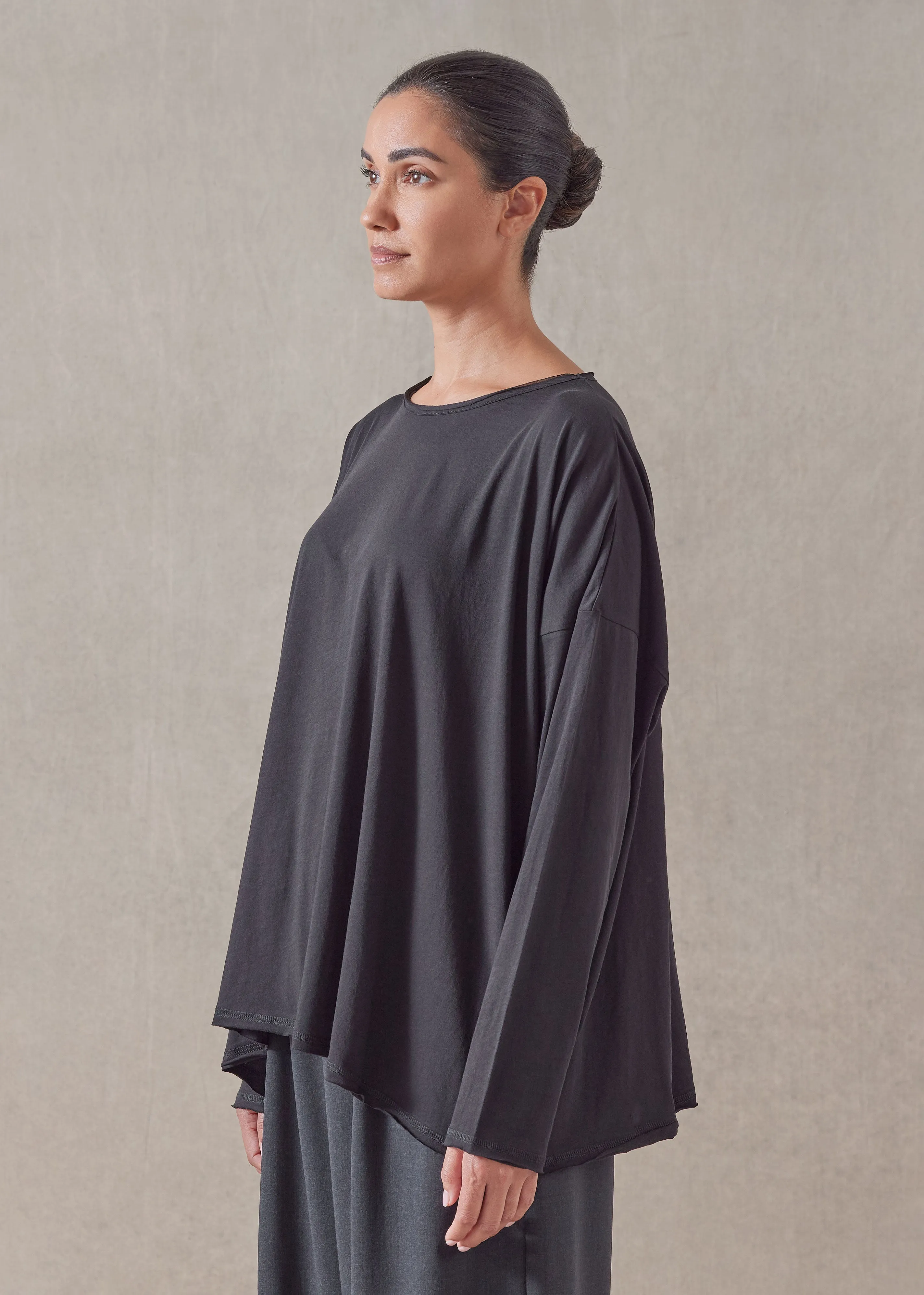 cotton jersey long sleeve double edge scoop neck - mid plus sold by eskandar product image thumbnail 3