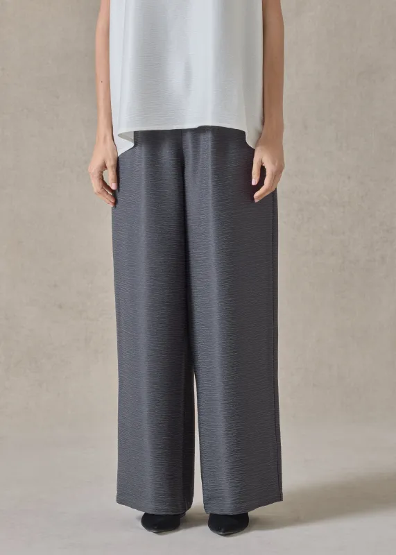 midweight silk plisse flared trouser (slate) sold by eskandar