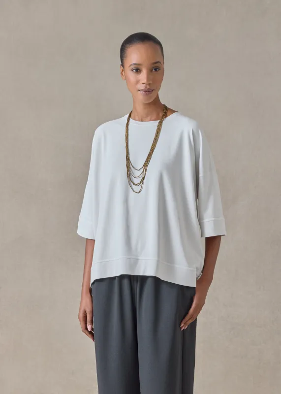 cotton jersey round neck 3/4 sleeve top with hembands - mid plus (silversoft) sold by eskandar