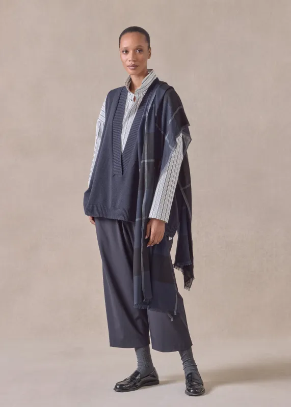 cashmere tartan check scarf (inkwell) sold by eskandar