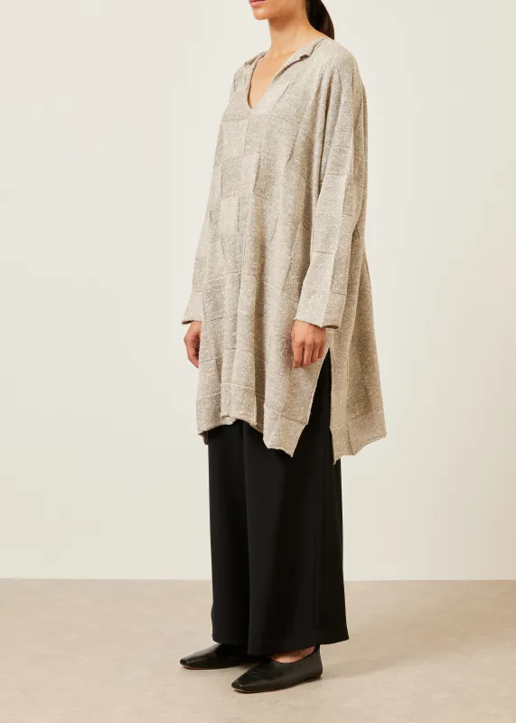 linen silk mix long sleeve slit neck sweater - very long with slits sold by eskandar
