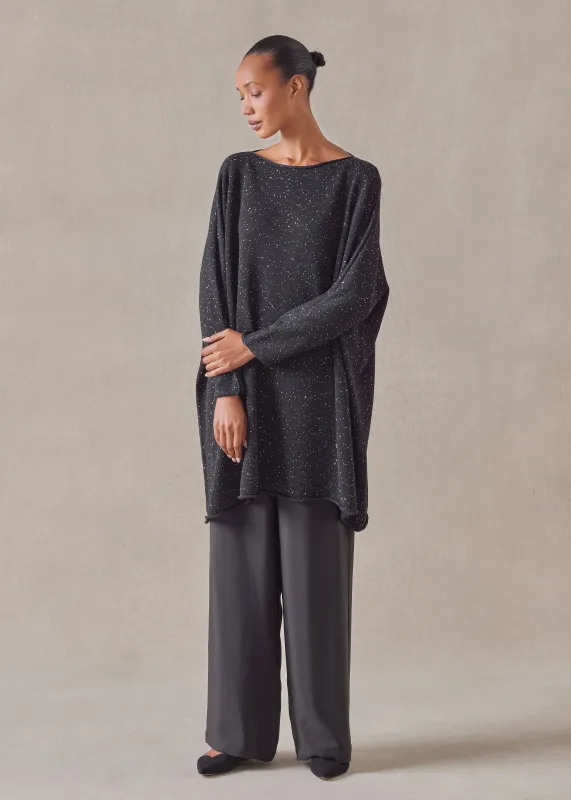 paillettes slim sleeve sideways knitted kaftan sweater - long plus (black) sold by eskandar