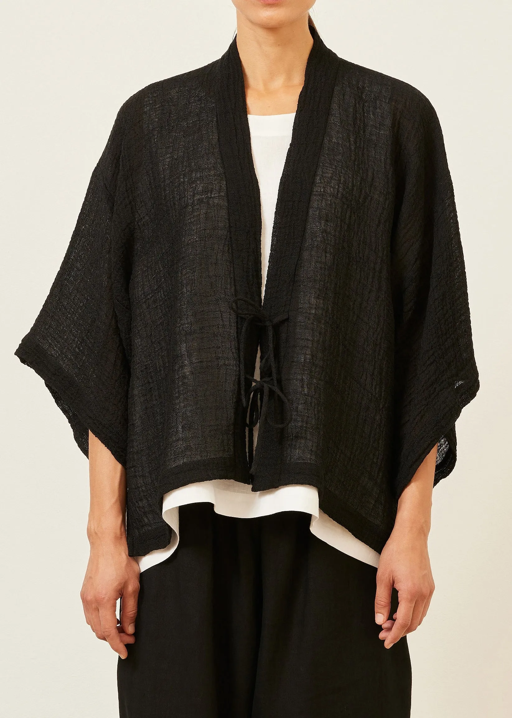 linen guaze mix shanghai jacket - mid (black) sold by eskandar product image thumbnail 2