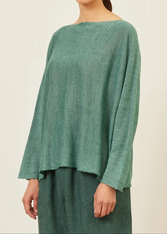 linen sideways knitted sweater - mid (greenaqua) sold by eskandar