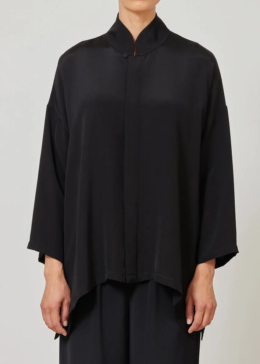 silk wide a-line shirt with chinese collar - long (black) sold by eskandar product image thumbnail 2