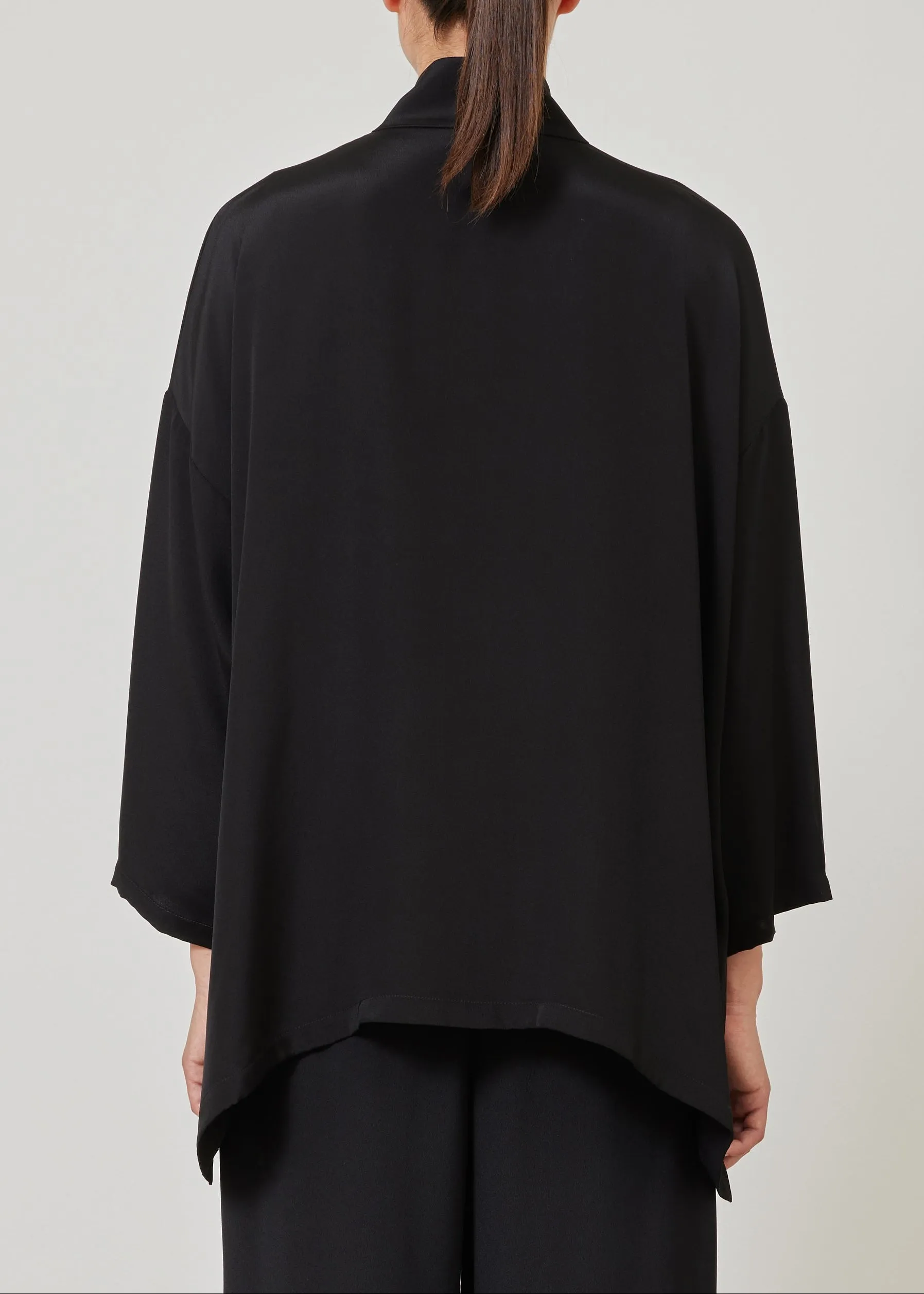 silk wide a-line shirt with chinese collar - long (black) sold by eskandar product image thumbnail 3