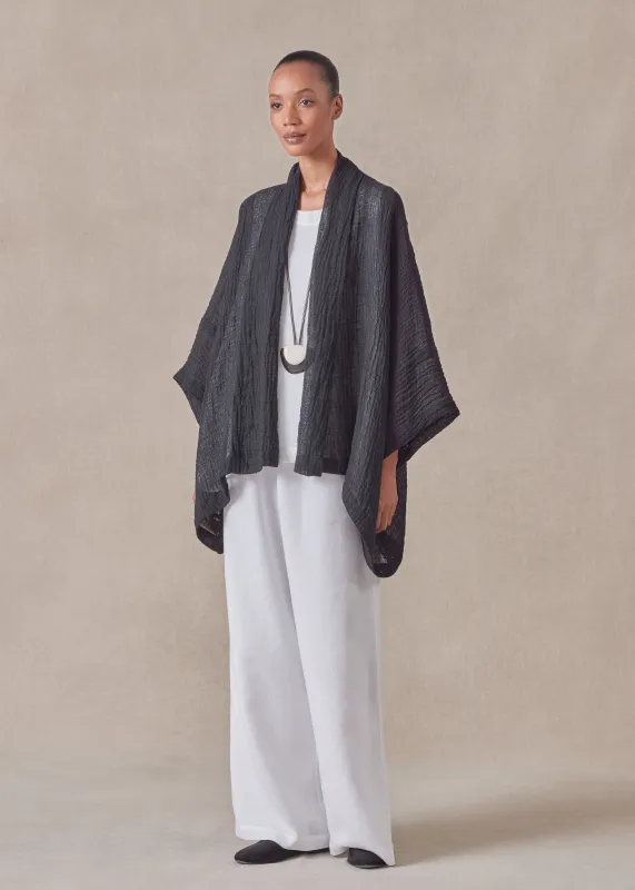 linen mix wide short sleeve scrunch shawl collar jacket - mid plus sold by eskandar