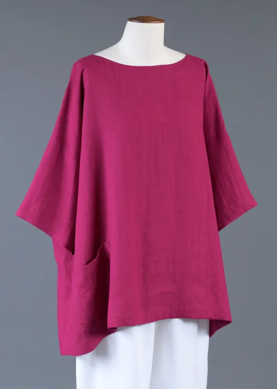 linen angle-to-front 3/4 slv scoop neck tunic - long sold by eskandar