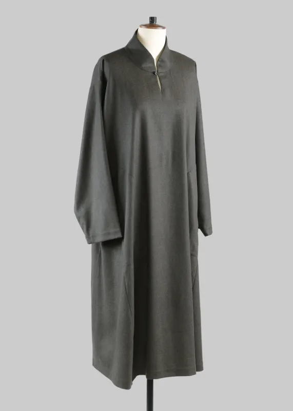 wool flannel side panelled dress with chinese collar made by eskandar