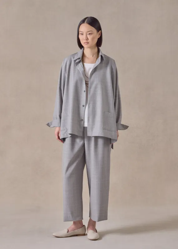 virgin wool wide longer back shirt jacket with collar - mid plus (grey) sold by eskandar