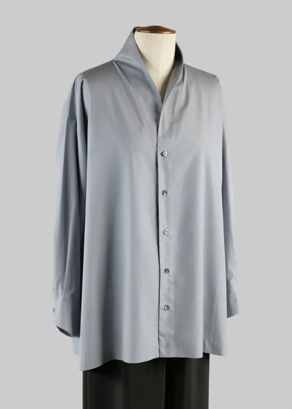 cotton poplin slim a-line shirt with v-neck and stepped inserts - long sold by eskandar