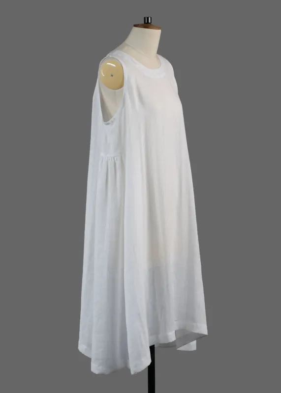 handkerchief linen 3/4 length side pleated sleeveless dress sold by eskandar