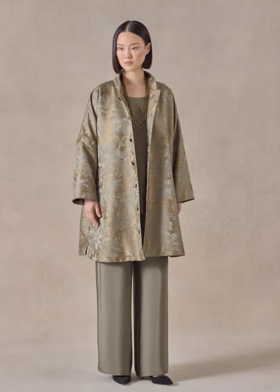 silk mix chinese imperial coat with chinese collar - very long (olivedark) sold by eskandar