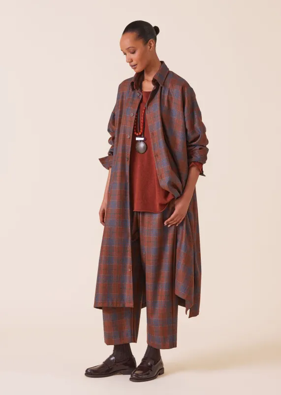 wool silk mix wide a-line shirt dress with collar (rustblue) made by eskandar