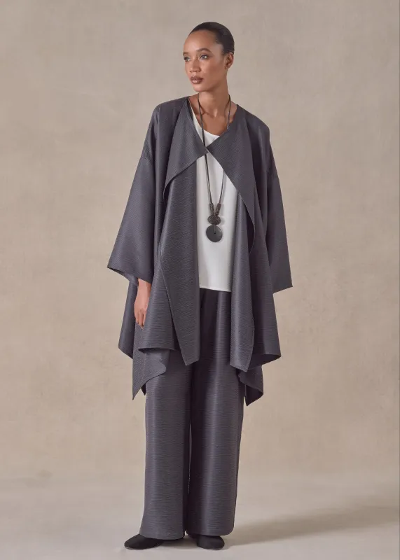 midweight silk plissé dps jacket coat - long plus (slate) sold by eskandar