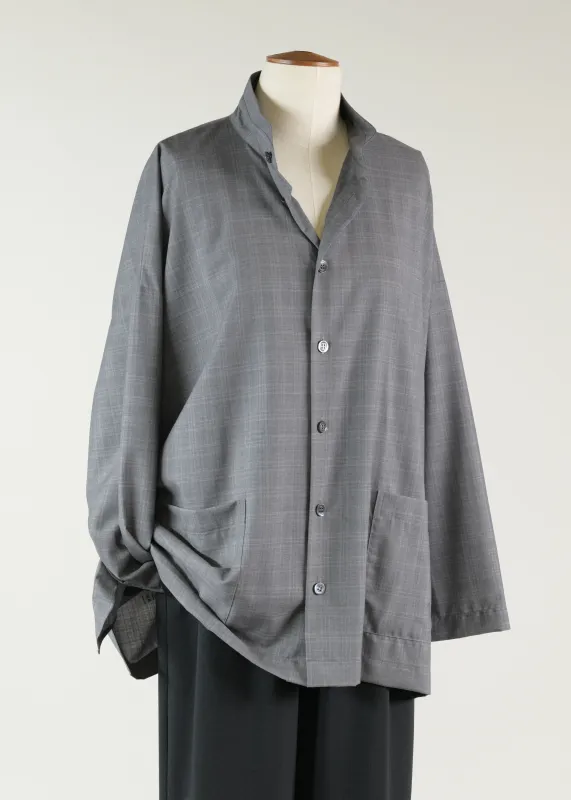 wool wide a-line double stand collarlar shirt jacket - long sold by eskandar