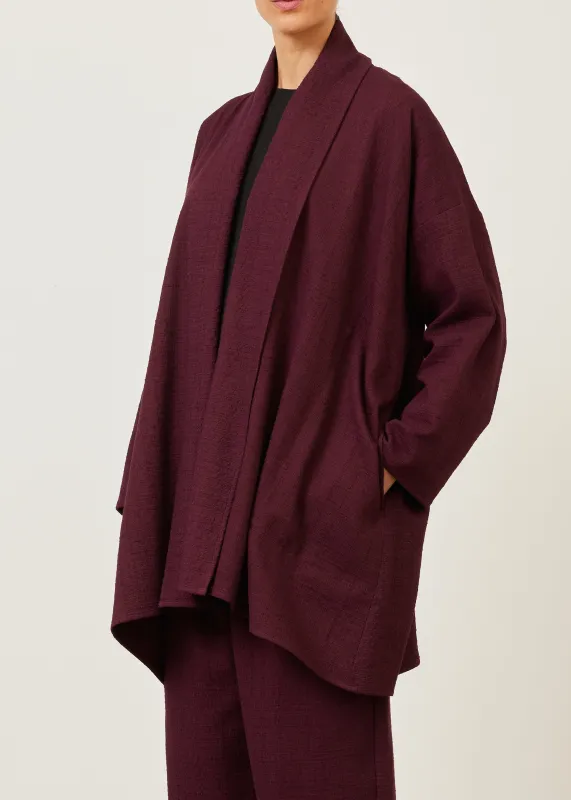textured cotton wide a-line scrunch shawl collar jacket - long plus sold by eskandar