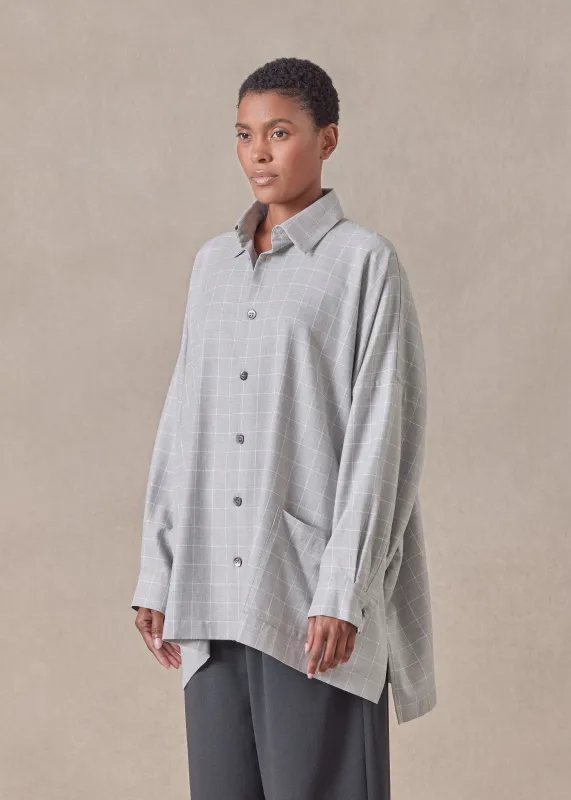 cotton wide longer back shirt jacket with collar - long sold by eskandar