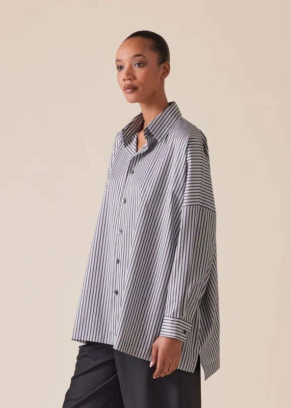 cotton wide longer back shirt with collar - long (balckstripe) made by eskandar