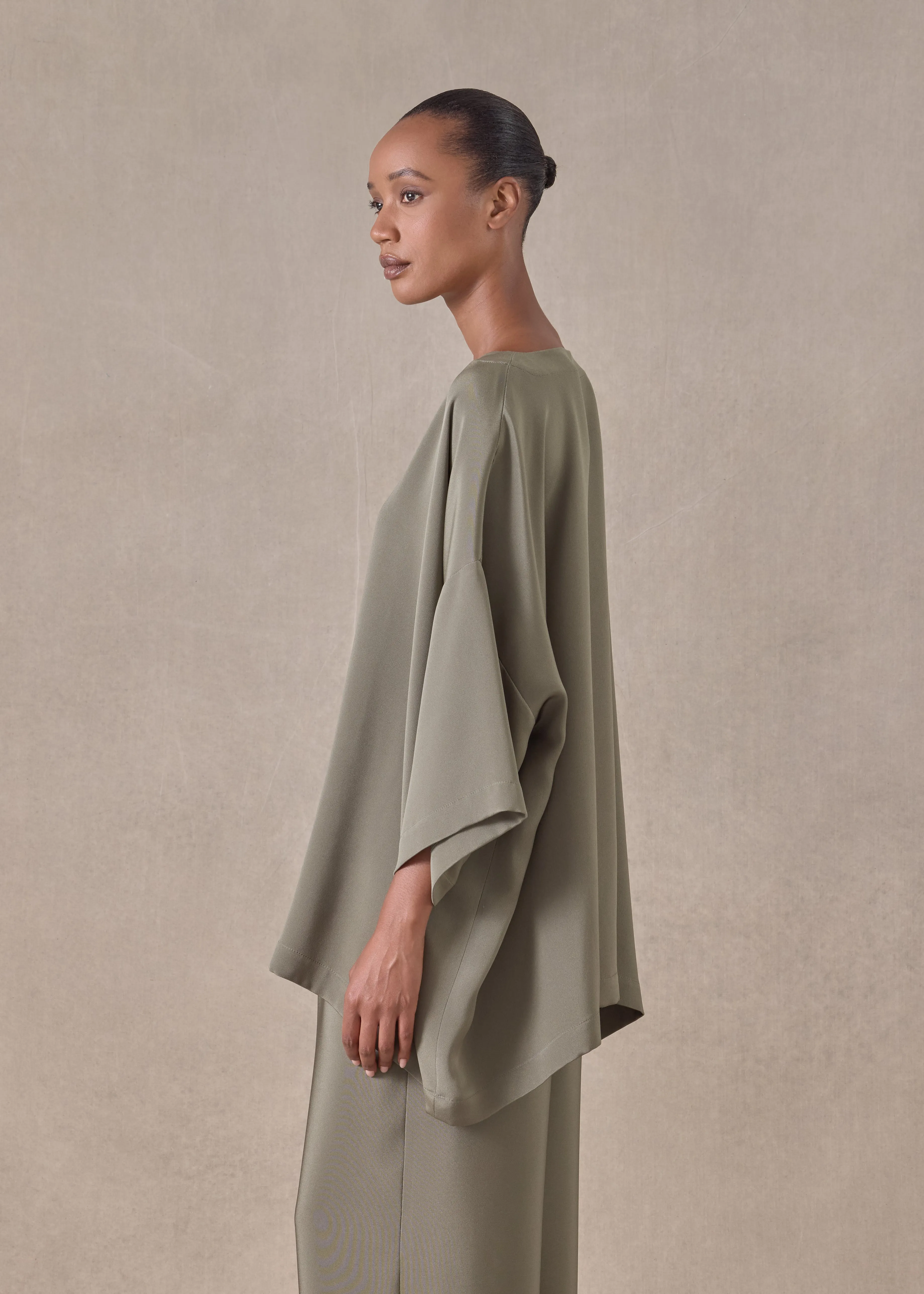 silk 3/4 sleeve bateau neck tunic - long (olivedark) sold by eskandar product image thumbnail 3