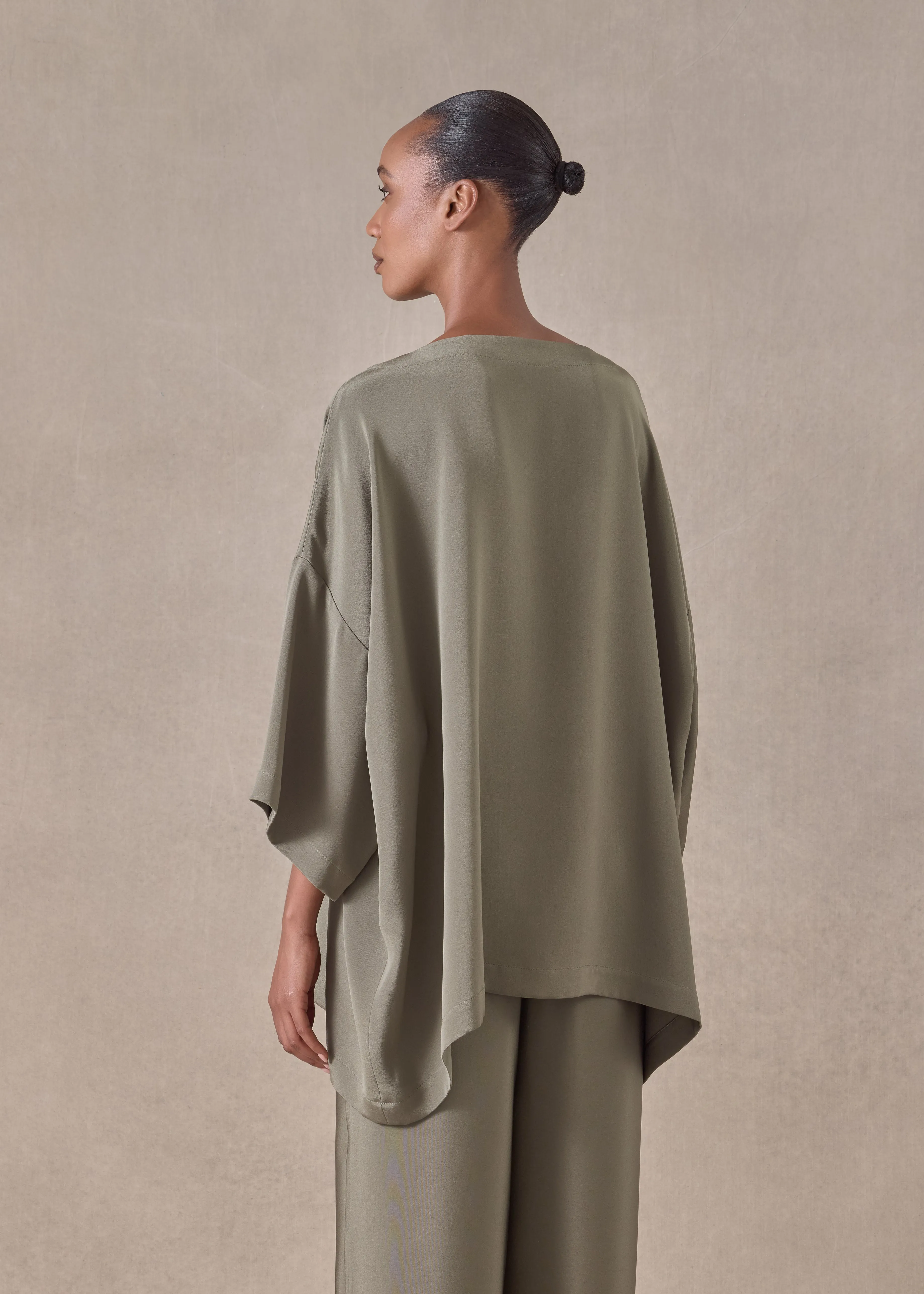 silk 3/4 sleeve bateau neck tunic - long (olivedark) sold by eskandar product image thumbnail 4