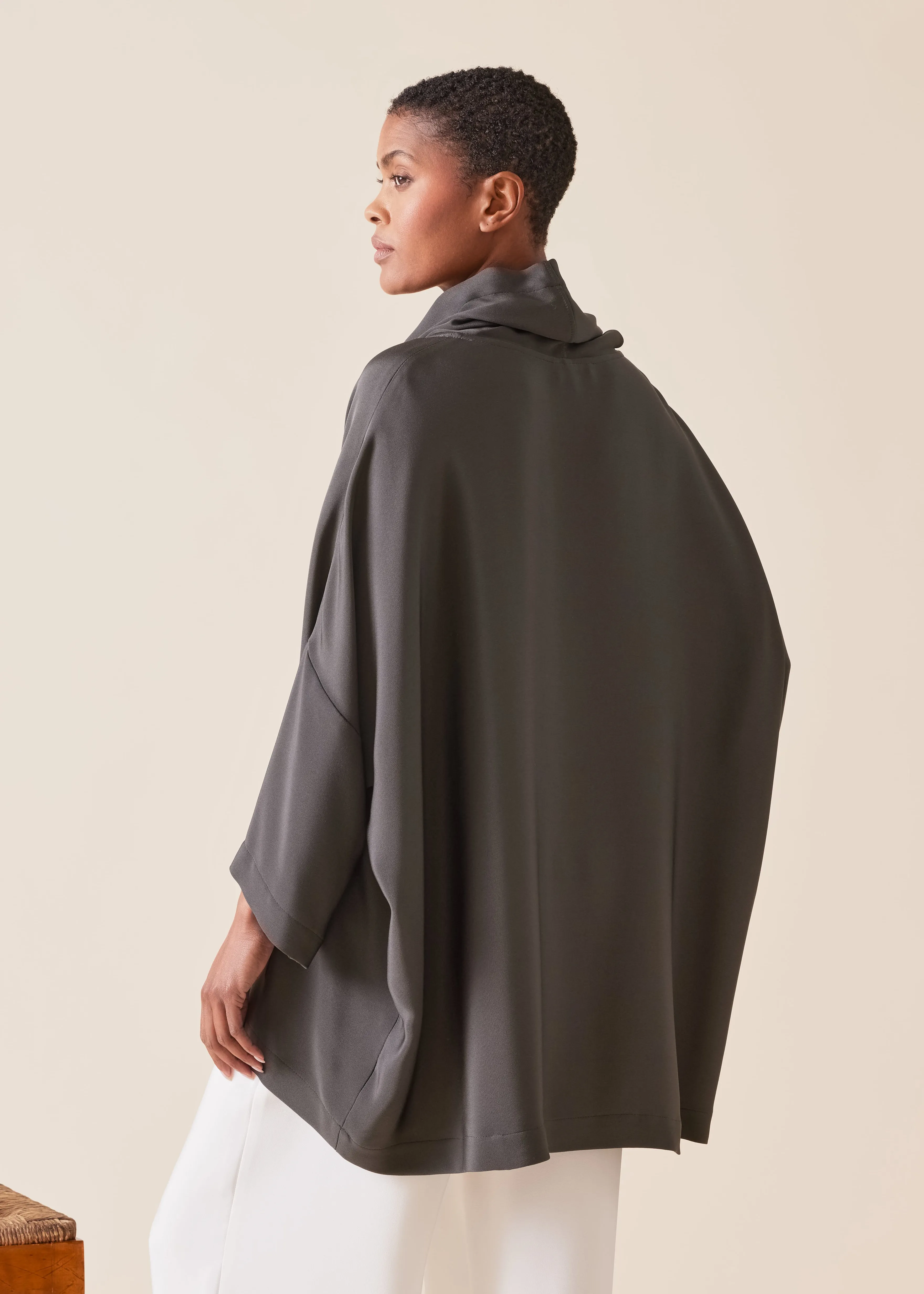 silk sloped shoulder cowl neck top - long (3/4 sleeves) (tar) sold by eskandar product image thumbnail 3