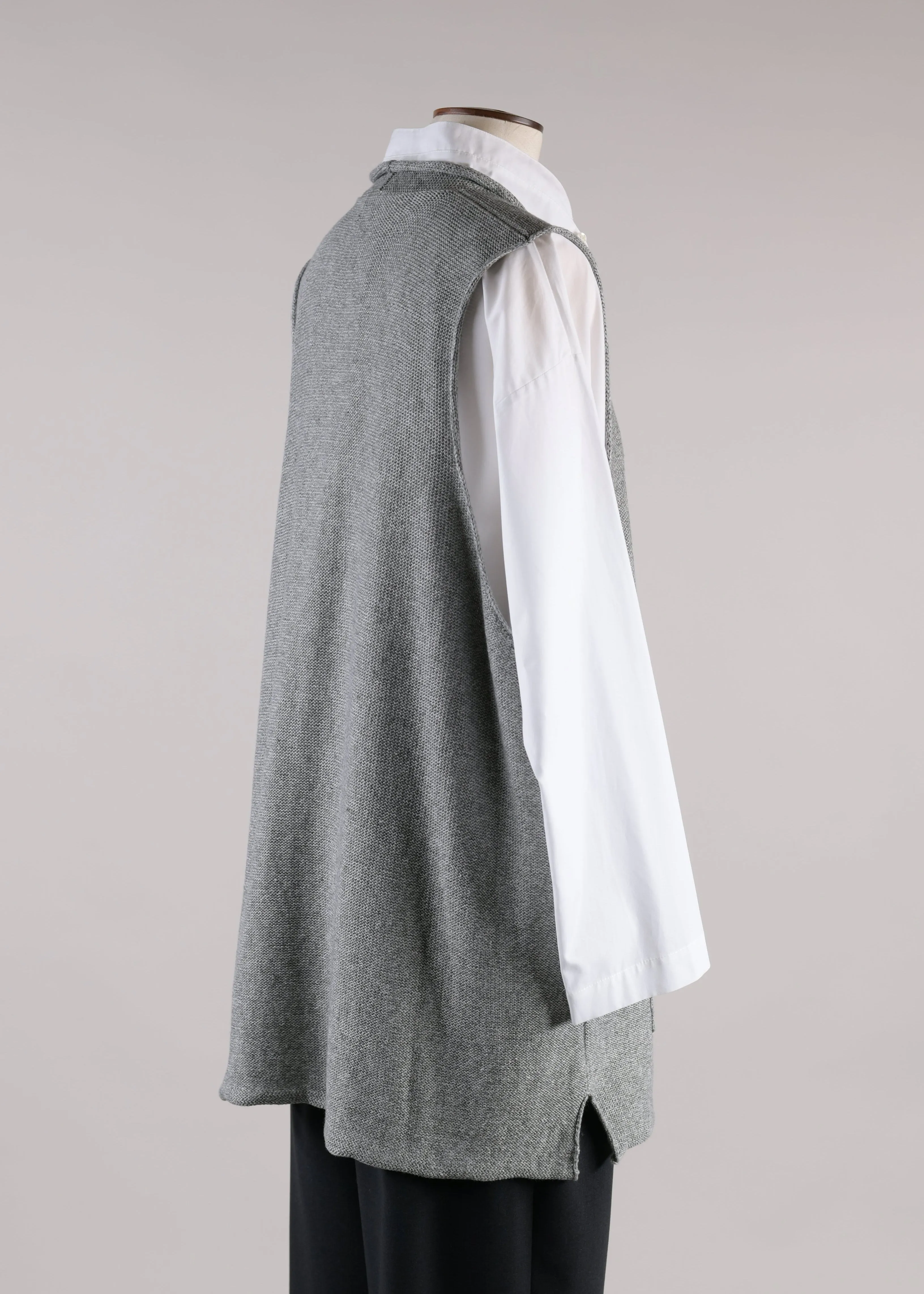 linen mix rolling front waistcoat - long (greymix) sold by eskandar product image thumbnail 3