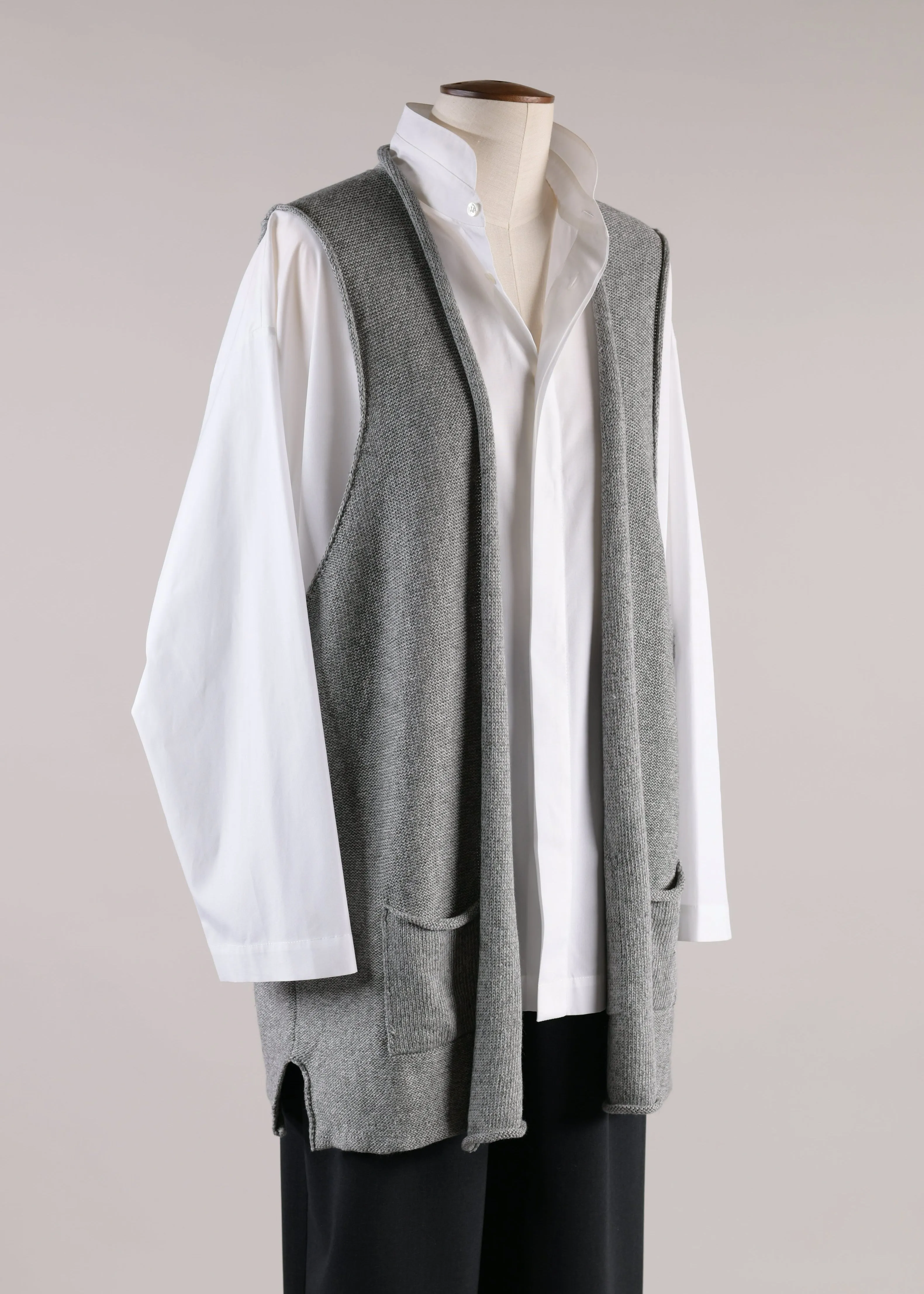linen mix rolling front waistcoat - long (greymix) sold by eskandar