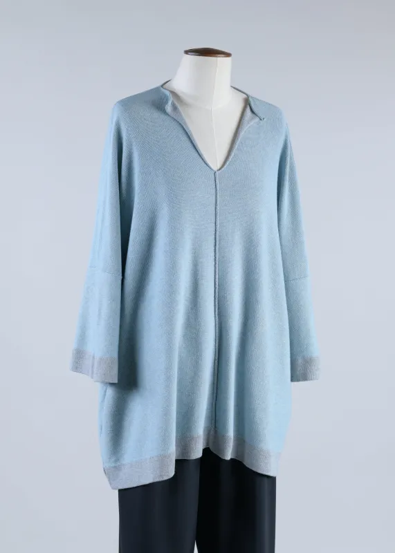 cotton edge reverse short sleeve slit neck - long (bluehaze/feltlight) sold by eskandar