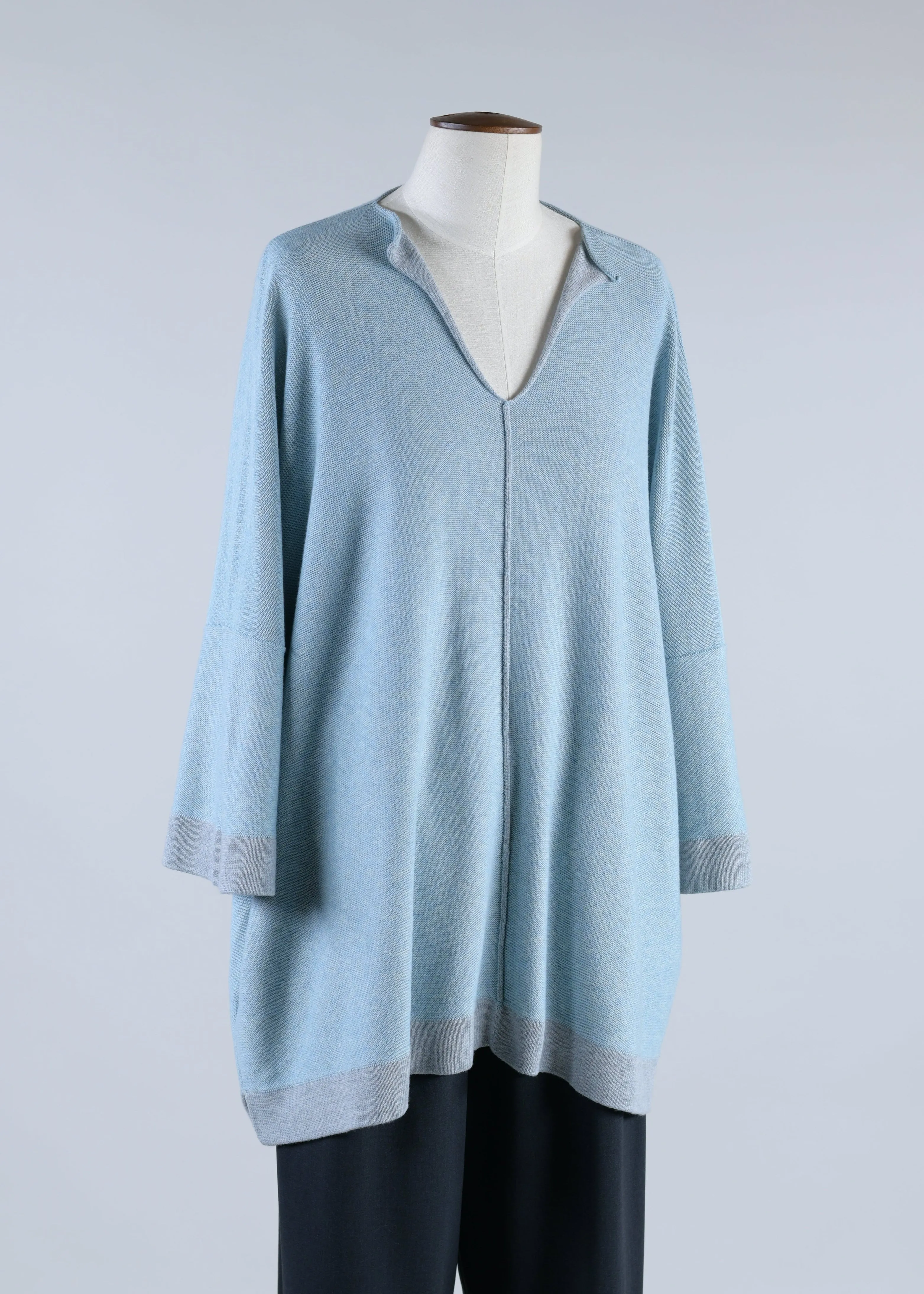 cotton edge reverse short sleeve slit neck - long (bluehaze/feltlight) sold by eskandar