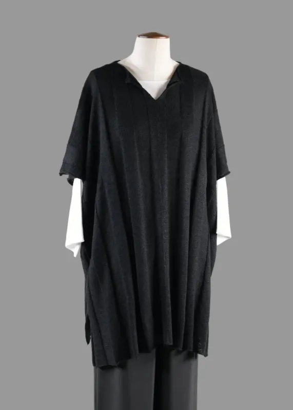 linen mix slit neck kaftan - long plus with slits (black) sold by eskandar