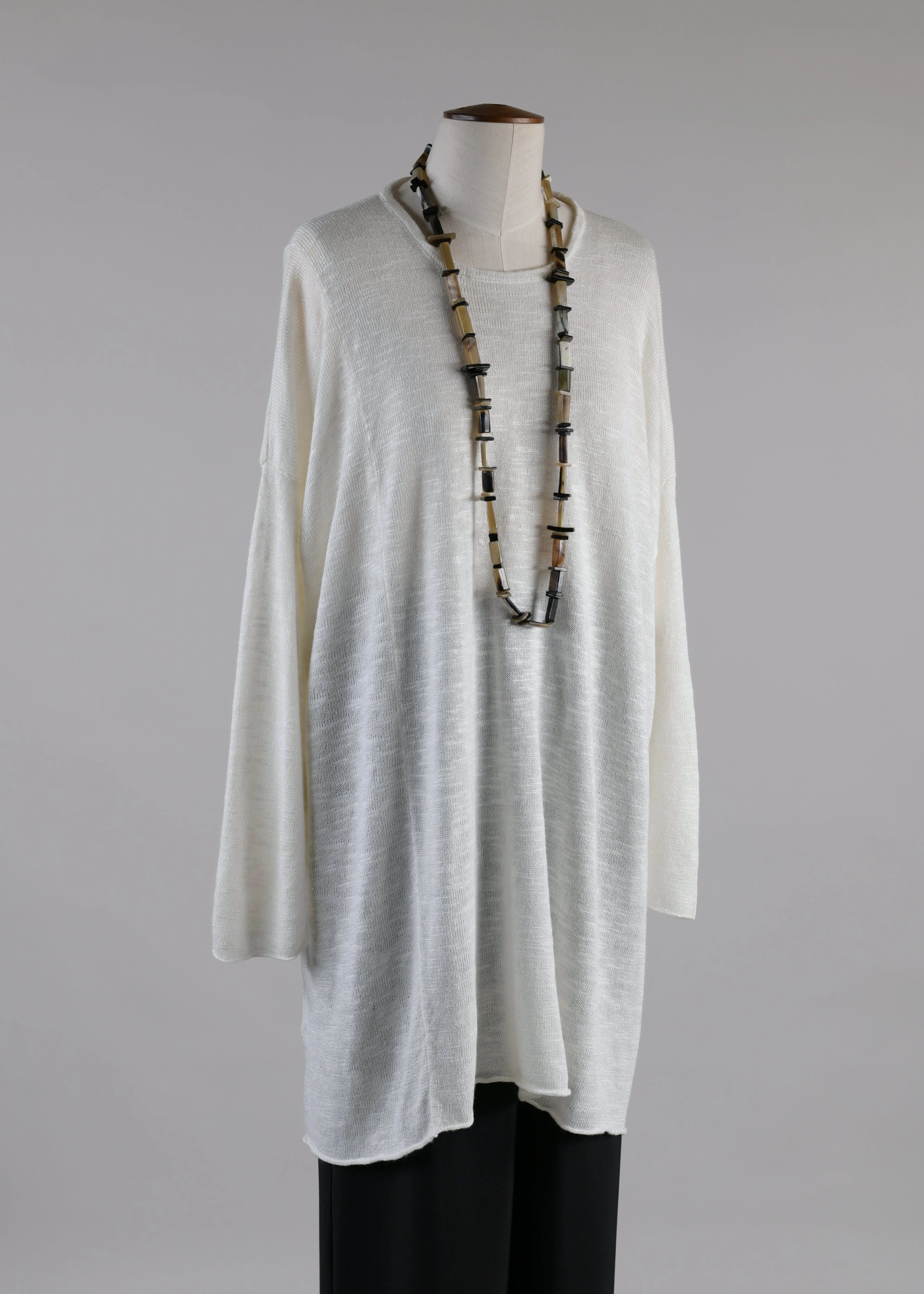 linen mix a-line bateau neck - long plus (white) sold by eskandar