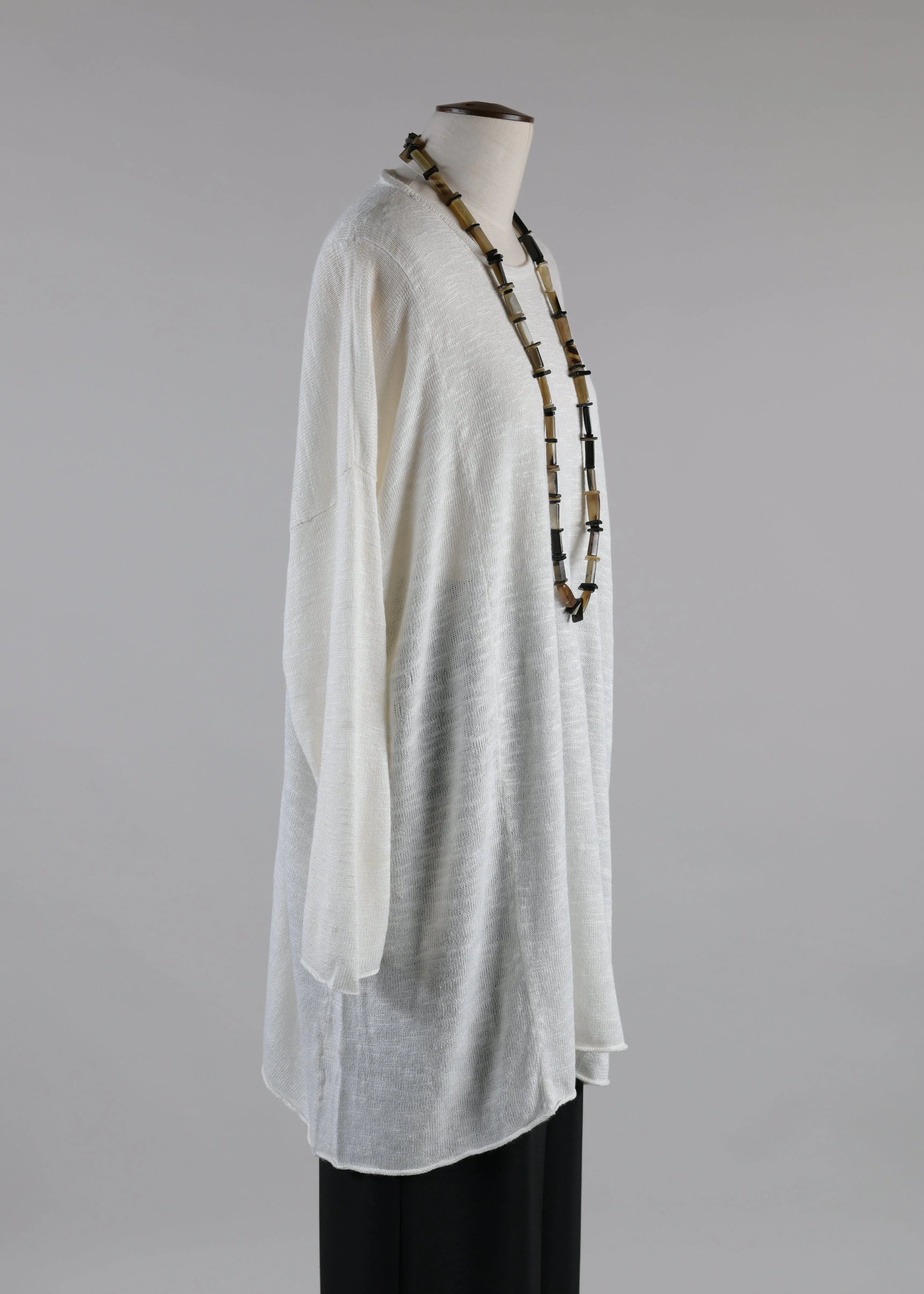 linen mix a-line bateau neck - long plus (white) sold by eskandar product image thumbnail 2