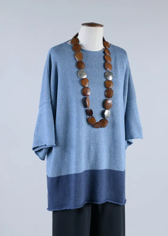 linen mix square short sleeve top - long (blue) sold by eskandar
