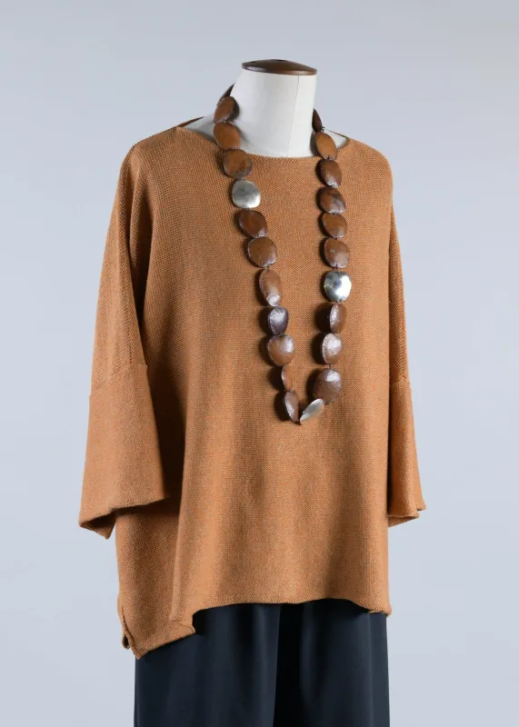 linen mix square short sleeve top - long (orangemix) made by eskandar