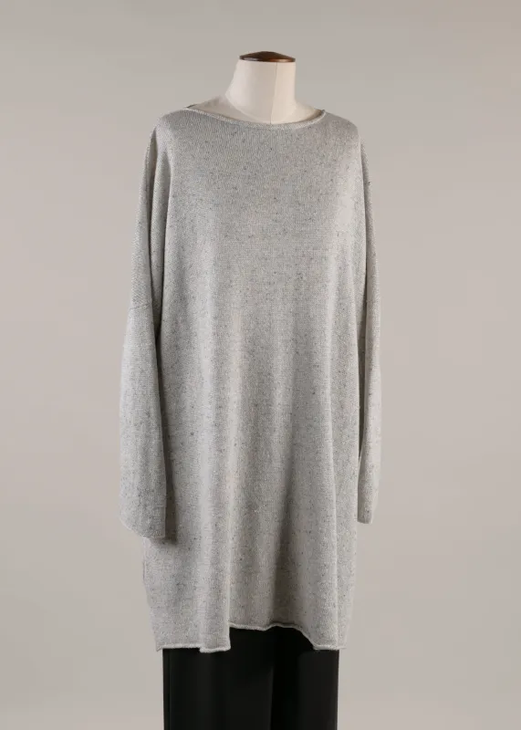 linen silk slim sleeve square top - long plus with slits (stone) sold by eskandar