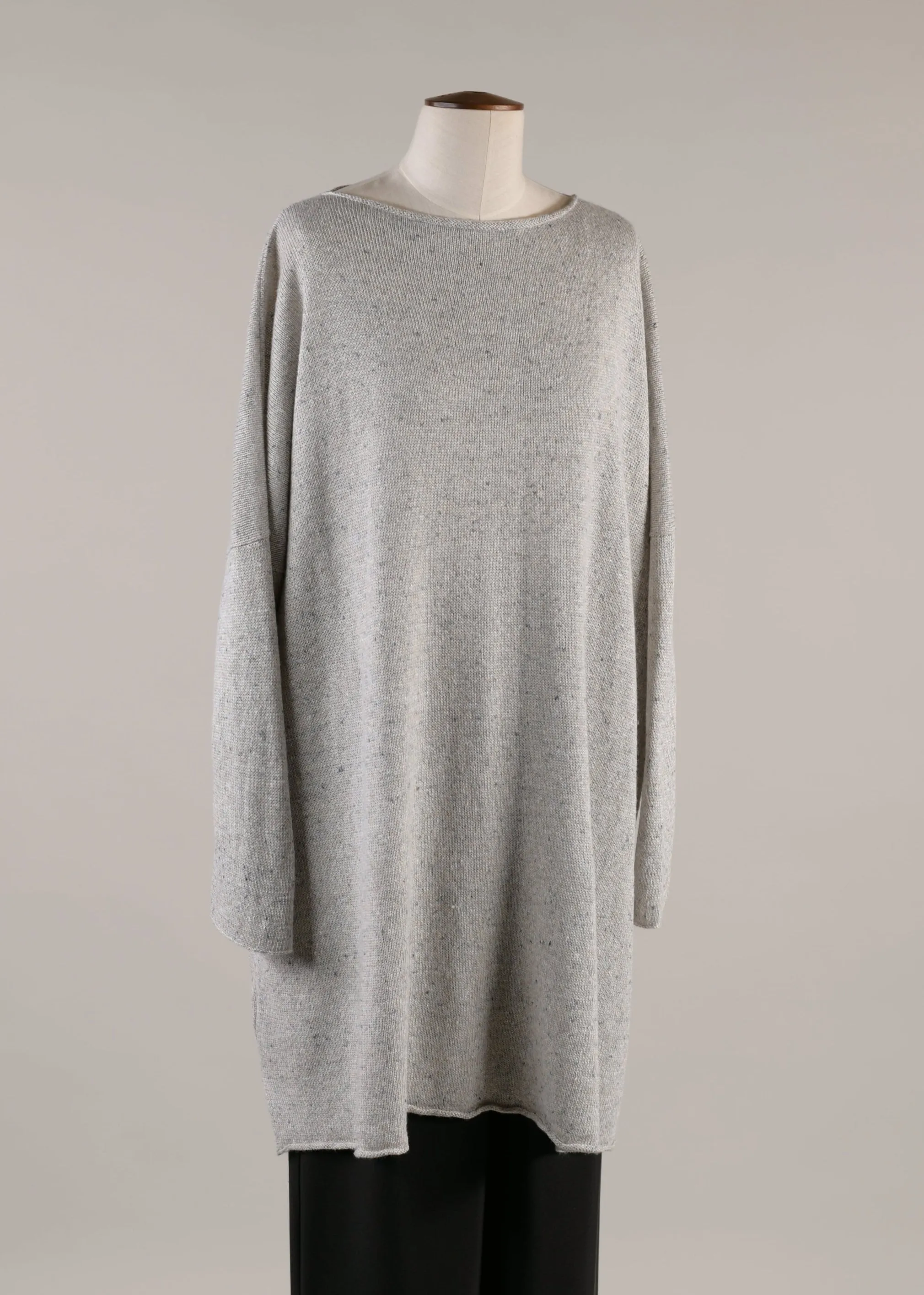 linen silk slim sleeve square top - long plus with slits (stone) sold by eskandar