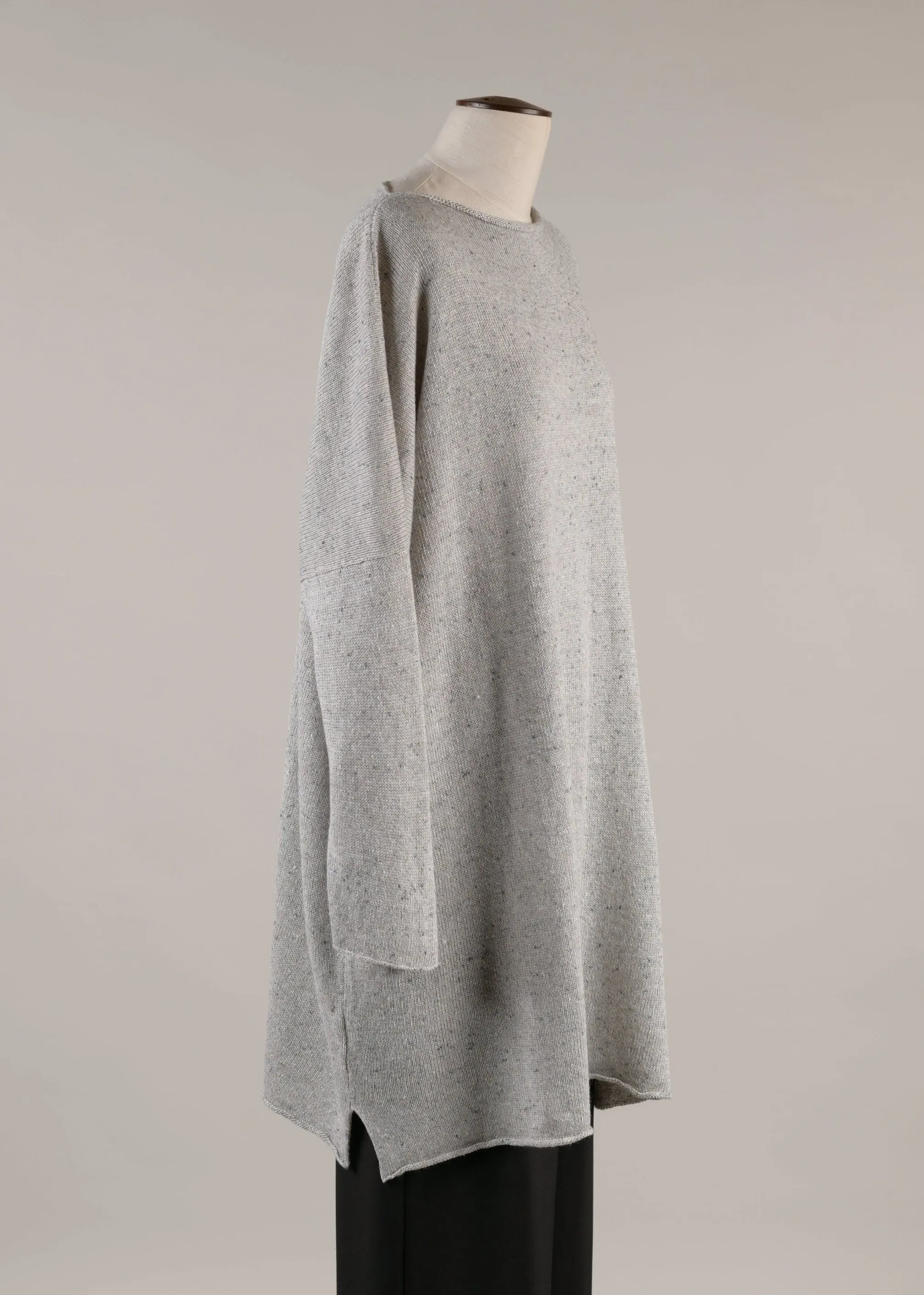 linen silk slim sleeve square top - long plus with slits (stone) sold by eskandar product image thumbnail 2