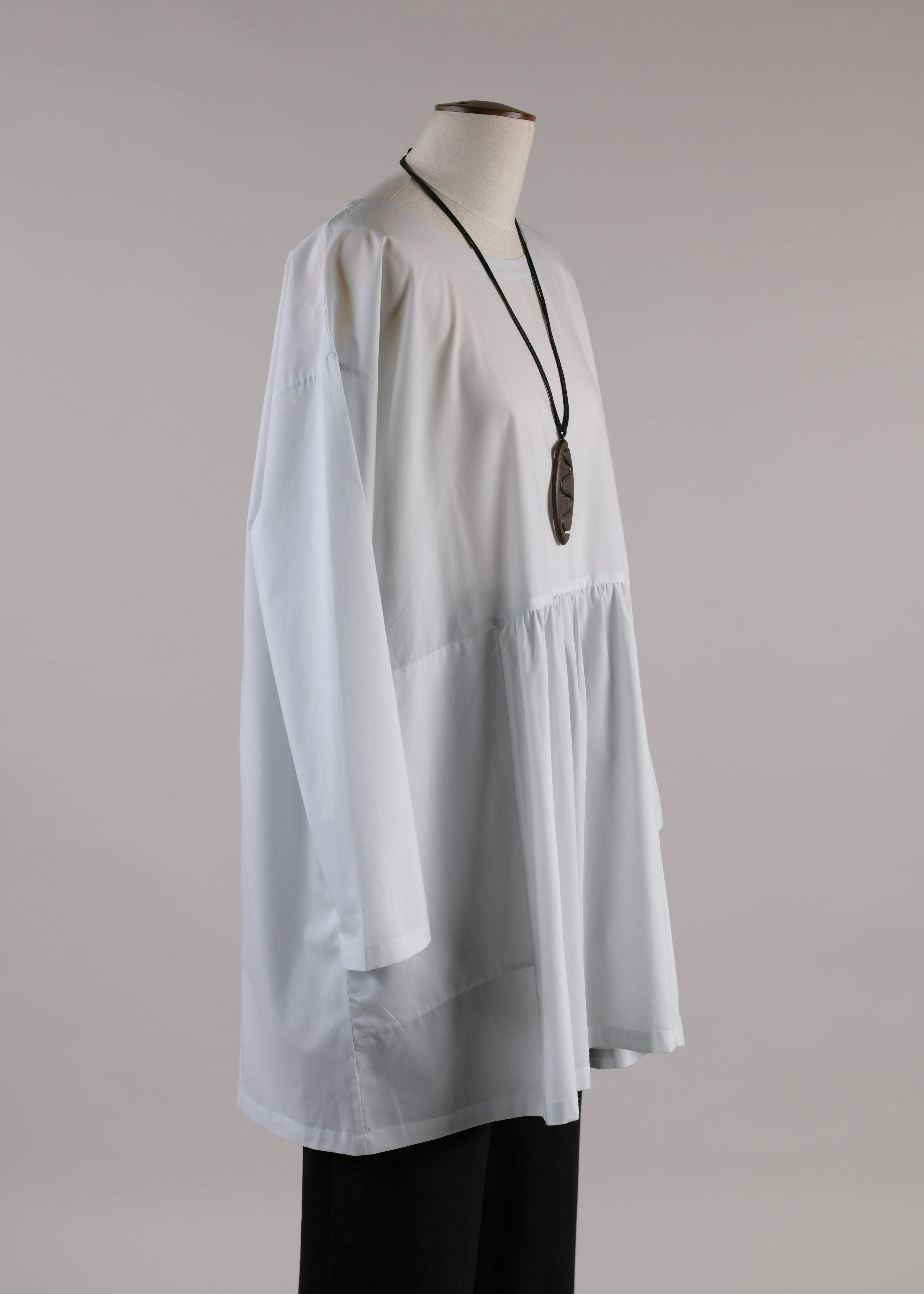 cotton a-line round neck tunic with pleated panels - long plus (skypale) sold by eskandar product image thumbnail 2